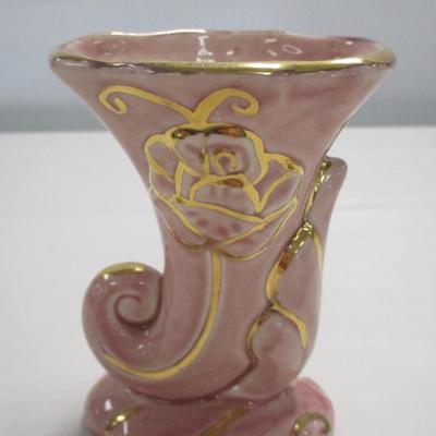 Vintage Ceramic Cornucopia Vase W/22K Gold Trim