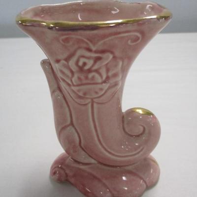 Vintage Ceramic Cornucopia Vase W/22K Gold Trim
