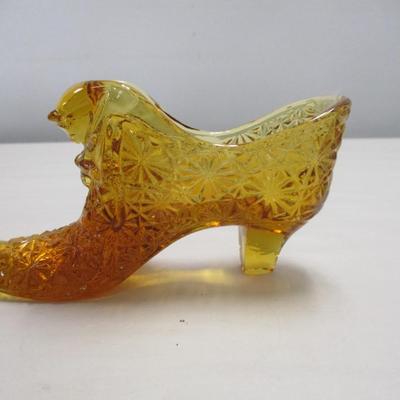 Vintage Fenton Colonial Amber Daisy Slipper w/Kitten