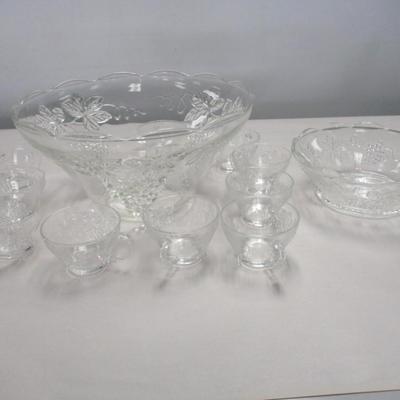 Crystal Punch Bowl With Glasses & Serving Bowl