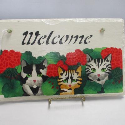 Slate Cat Welcome Sign