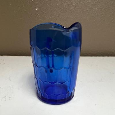 Shirley Temple Cream Pitcher, Blue Glass