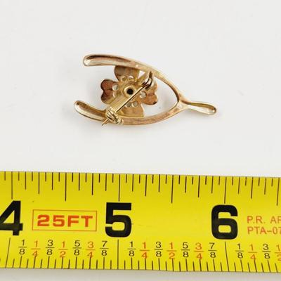 VINTAGE GOLD TONED BLUE CRYSTAL WISH BONE PIN