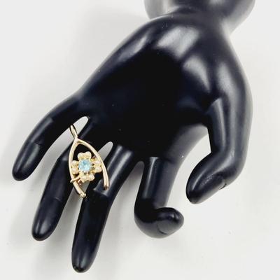 VINTAGE GOLD TONED BLUE CRYSTAL WISH BONE PIN