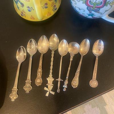 8 - antique sterling silver souviner small teaspoons
