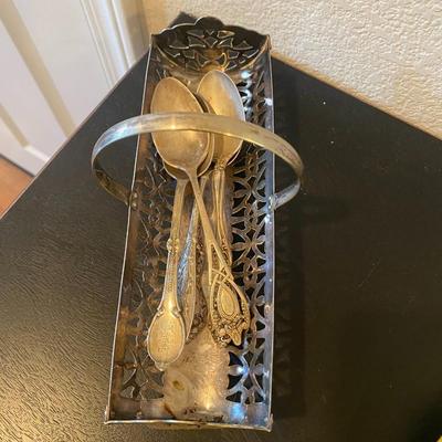 6 - assorted sterling silver teaspoons and spoon caddy