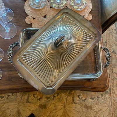 Silver Serving Dish with Lid & Pyrex glass insert