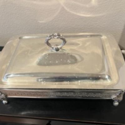 Silver Serving Dish with Pyrex glass insert with cover