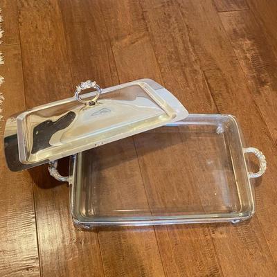 Silver Serving Dish with Pyrex glass insert with cover
