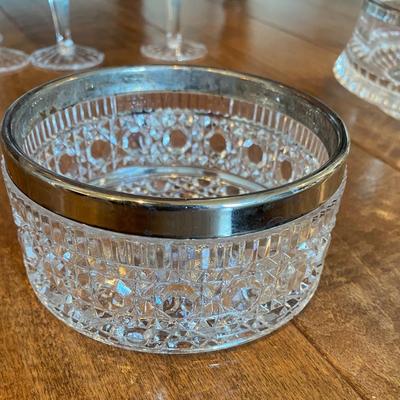 Silver rimmed cut glass bowls  