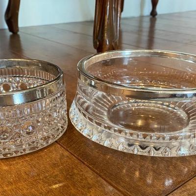 Silver rimmed cut glass bowls  