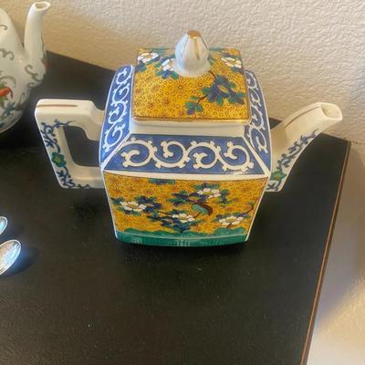 Square Yellow & Blue Chinese Teapot