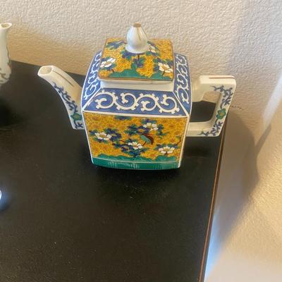 Square Yellow & Blue Chinese Teapot
