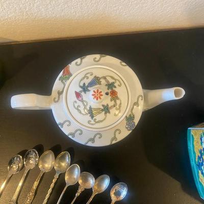 White Multi Colored Chinese Teapot