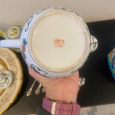 White Multi Colored Chinese Teapot