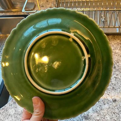 Majolica green leaf plates 