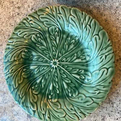 Majolica green leaf plates 