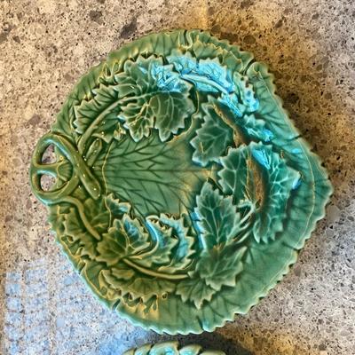 Majolica green leaf plates 