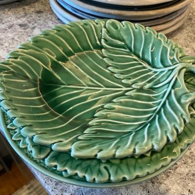 Majolica green leaf plates 