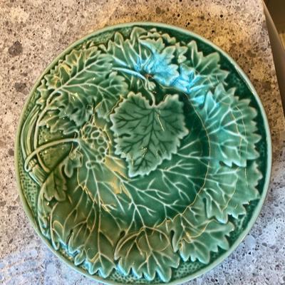 Majolica green leaf plates 