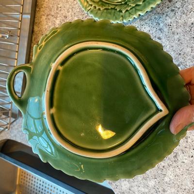 Majolica green leaf plates 