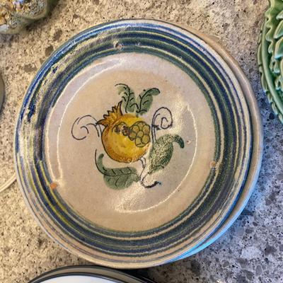 Pottery Plates with hand painted fruit 