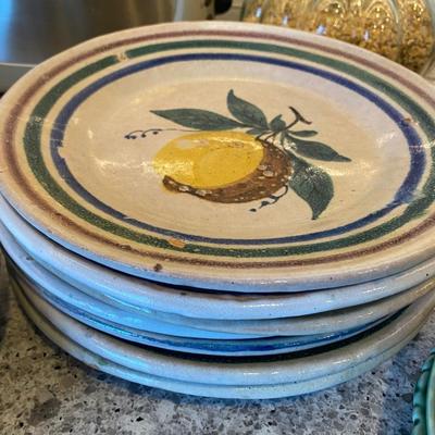 Pottery Plates with hand painted fruit 