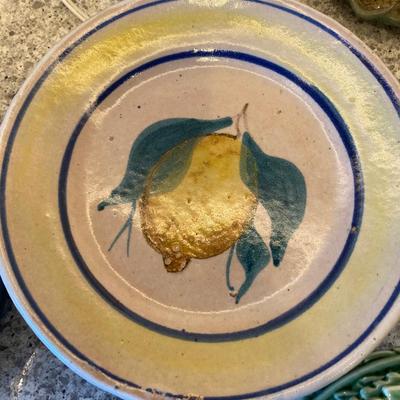 Pottery Plates with hand painted fruit 