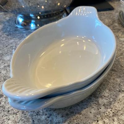 Oblong white ceramic gratin dishes