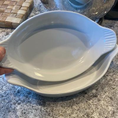 Oblong white ceramic gratin dishes