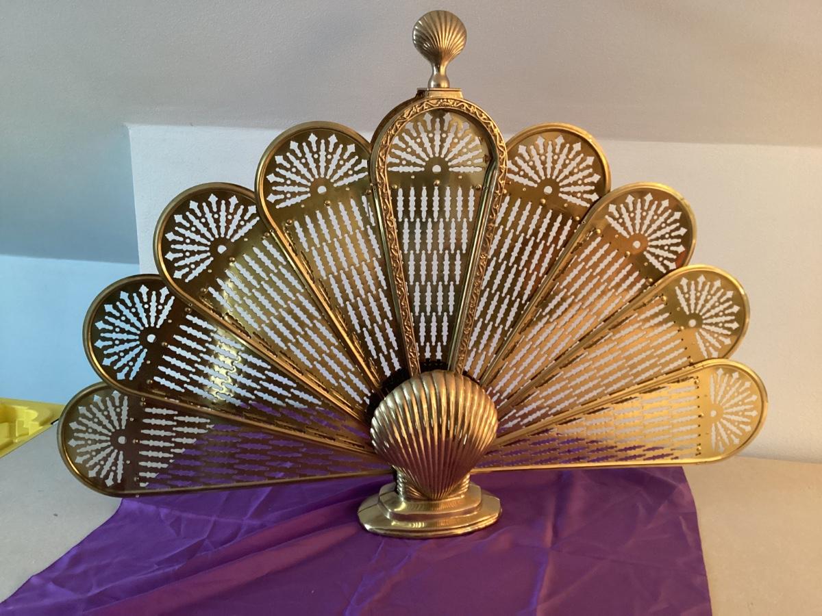 MCM Brass Peacock Fireplace Screen