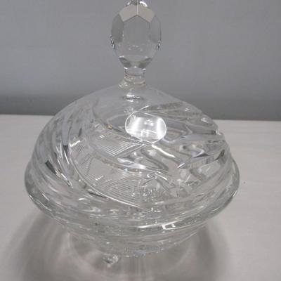 Vintage Cut & Etched Clear Glass Candy Dish