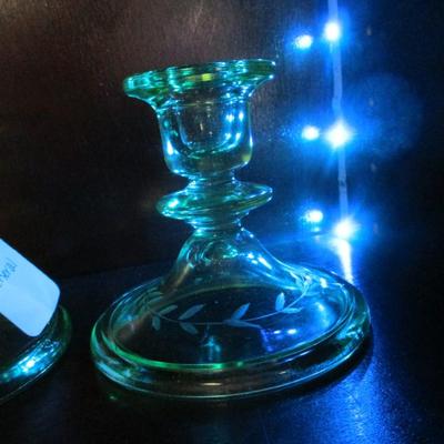 Vintage Etched Uranium Glass Candle Holders