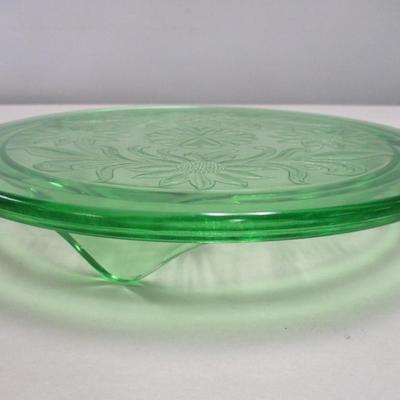 Vintage Jeanette Glass Sunflower Footed Cake Plate Uranium Glass