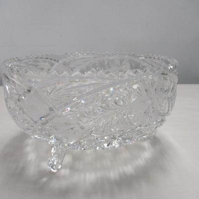Vintage Crystal Footed Serving Bowl Etched