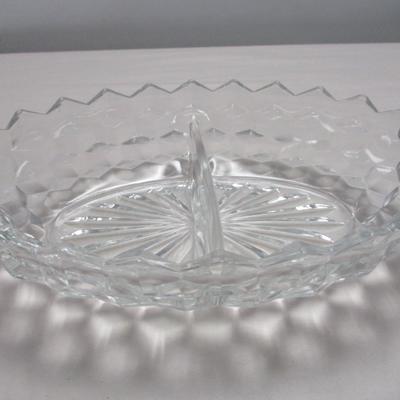 Vintage Fostoria American Clear Cube Divided Serving Bowl