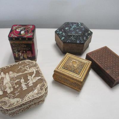 Collection Of Boxes/Tins - Vintage Ivory Dynasty Resin Lined Box - Box 2