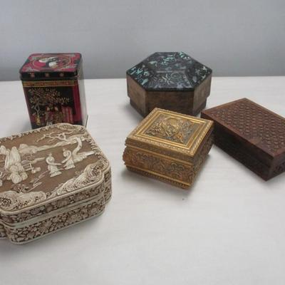 Collection Of Boxes/Tins - Vintage Ivory Dynasty Resin Lined Box - Box 2