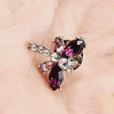 CUTE CRYSTAL PURPLE & WHITE DRAGON FLY PIN
