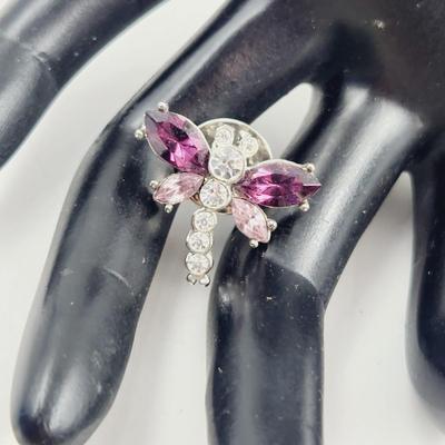CUTE CRYSTAL PURPLE & WHITE DRAGON FLY PIN