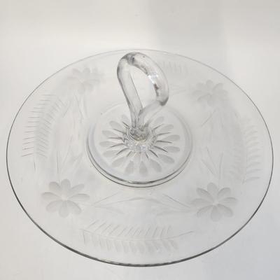 VINTAGE ETCHED GLASS SNACK TRAY