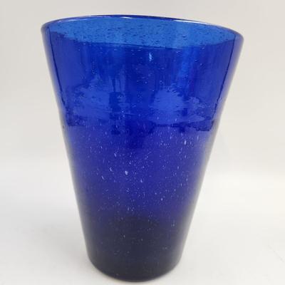 HEAVY BUBBLE GLASS COBALT BLUE TALL VASE