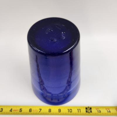 HEAVY BUBBLE GLASS COBALT BLUE TALL VASE