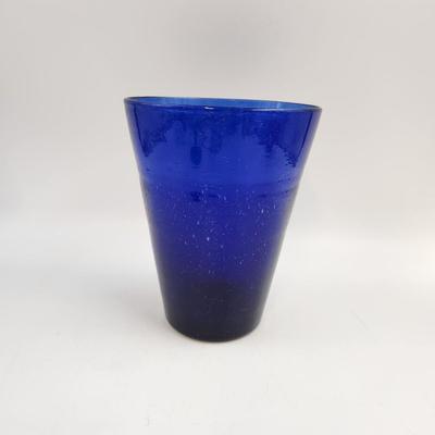 HEAVY BUBBLE GLASS COBALT BLUE TALL VASE