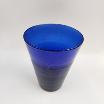 HEAVY BUBBLE GLASS COBALT BLUE TALL VASE