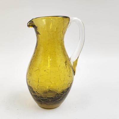 BEAUTIFUL AMBER CRACKES HAND BLOWN PITCHER
