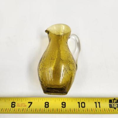 BEAUTIFUL AMBER CRACKES HAND BLOWN PITCHER