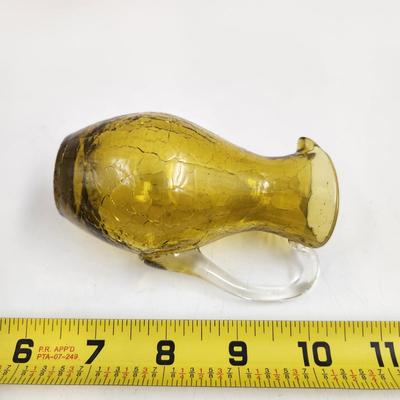 BEAUTIFUL AMBER CRACKES HAND BLOWN PITCHER