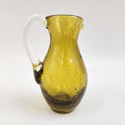 BEAUTIFUL AMBER CRACKES HAND BLOWN PITCHER