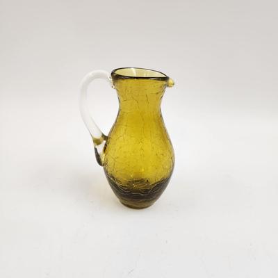 BEAUTIFUL AMBER CRACKES HAND BLOWN PITCHER